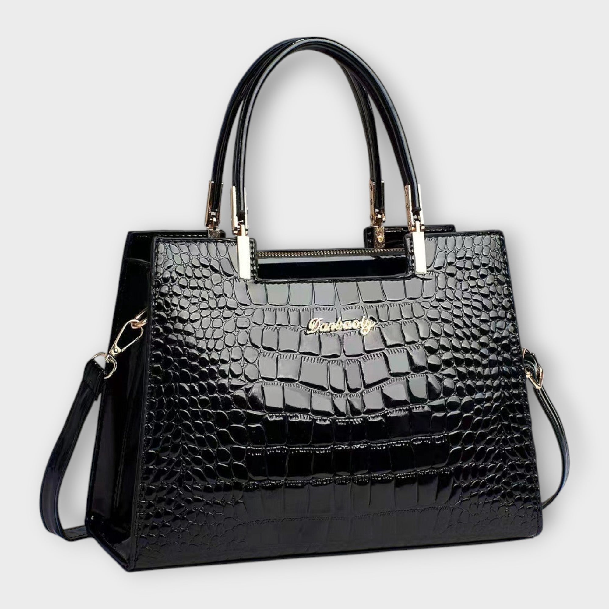 Lora. - Glänzende Krokodilledermuster-Handtasche